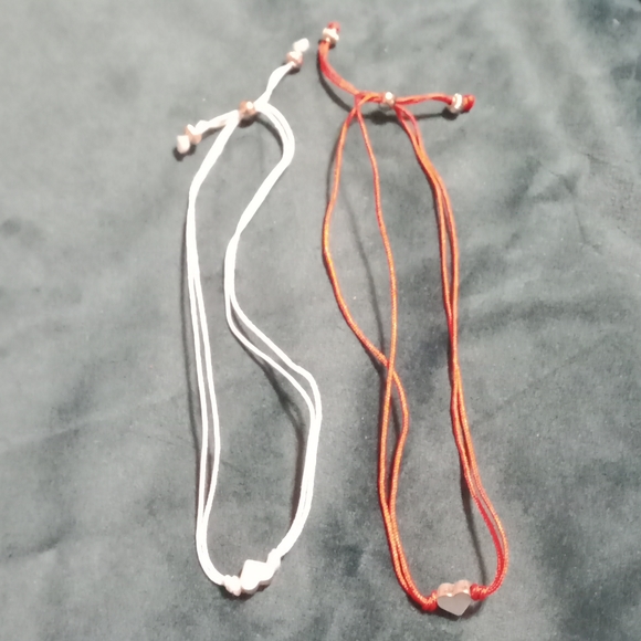 Set of 2 Slide Cord Bracelets Red and Pale Blue / White - Picture 3 of 3